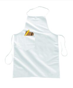 Grembiule con tascone bianco 100% cotone. Dim.: 65x80 cm. 195 g/mq.